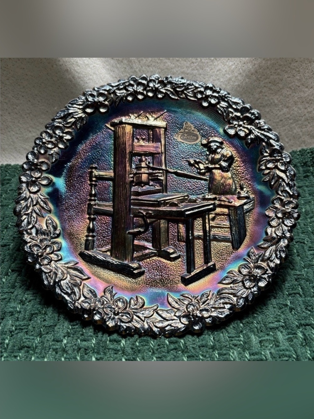 Fenton Carnival Glass Plate-The Printer American Craftsman 1971